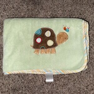 Carter's Green‎ Fleece Turtle Baby Blanket Striped Edge Brown with Spots Bee